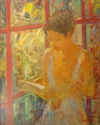 &quot;La lectura&quot;, óleo s / t, 82 x 65 cm.